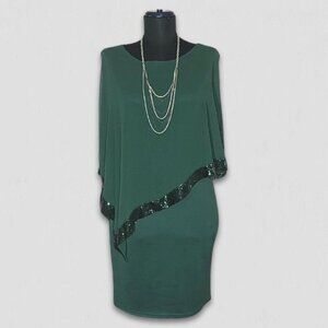 Vintage Emerald Green Beaded Cape Cocktail Dress Medium